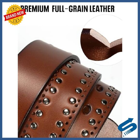 35mm Western Leather Belt with Studded Silver Buckle, Full Grain main image 5